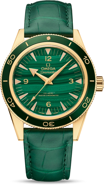 Omega,Seamaster 300 41mm,41mm,Yellow Gold,Green,Automatic,Co-Axial Escapement,60hours,234,234.63.41.21.99.001