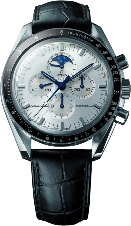 Omega,Speedmaster 42mm,42mm,White Gold,Silver,Handwound,Chronograph,Moonphase,Date,3689,3689.30.31