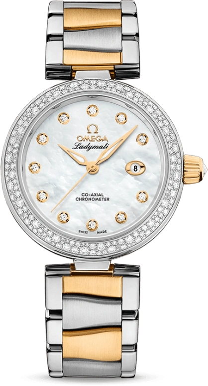 Omega,LadyMatic 34mm,34mm,Yellow Gold,Stainless Steel,White,Automatic,Date,Zodiac Indications,Co-Axial Escapement,425,425.25.34.20.55.003
