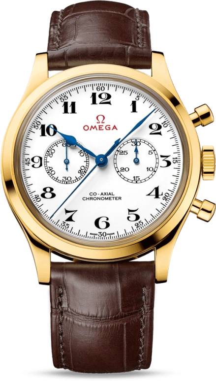 Omega,Museum 39mm,39mm,Yellow Gold,White,Handwound,Chronograph,Co-Axial Escapement,Column Wheel,522,522.53.39.50.04.002