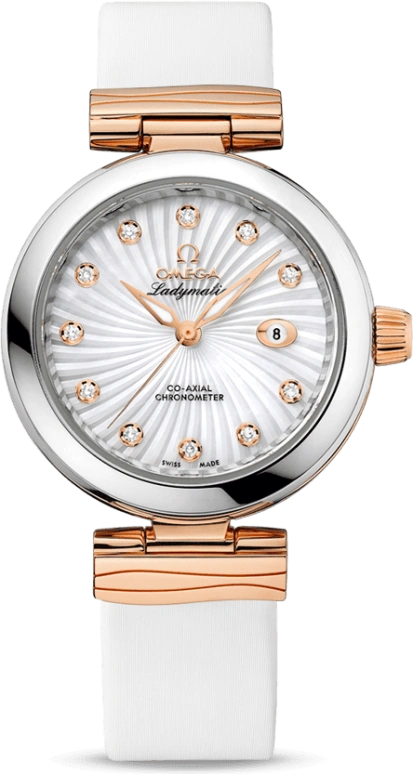 Omega,LadyMatic 34mm,34mm,Red Gold,Stainless Steel,White,Automatic,Date,Zodiac Indications,Co-Axial Escapement,425,425.22.34.20.55.001