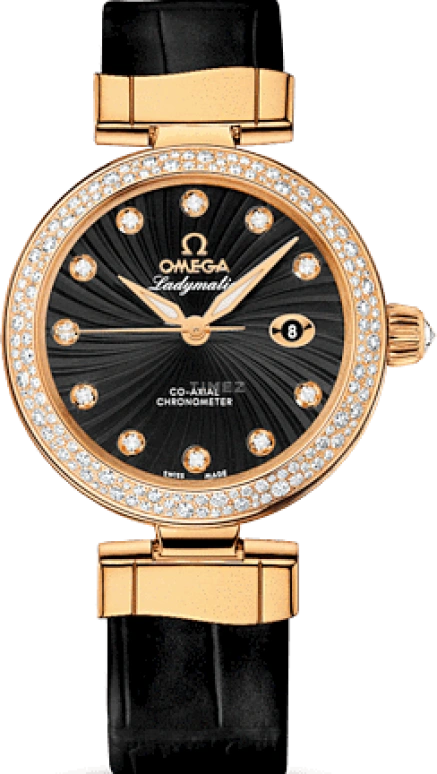 Omega,LadyMatic 34mm,34mm,Yellow Gold,Black,Automatic,Date,Co-Axial Escapement,425,425.68.34.20.51.002