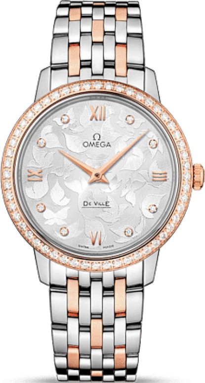 Omega,De Ville 32.70mm,32.70mm,Red Gold,Stainless Steel,Silver,Quartz,Day,Zodiac Indications,424,424.25.33.60.52.001