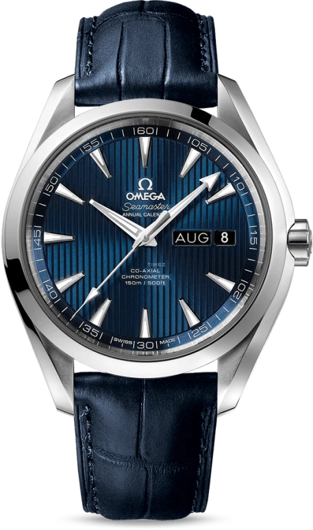 欧米茄,海马AQUA TERRA 150米 43毫米,43毫米,不锈钢,蓝色,自动上弦,年历,月历,星期历,同轴擒纵系统,60小时,自制机芯,231,231.13.43.22.03.002