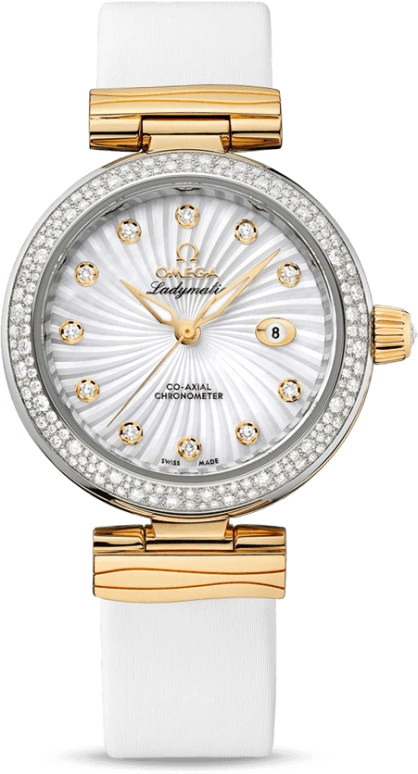 Omega,LadyMatic 34mm,34mm,Yellow Gold,Stainless Steel,White,Automatic,Date,Zodiac Indications,Co-Axial Escapement,425,425.27.34.20.55.002