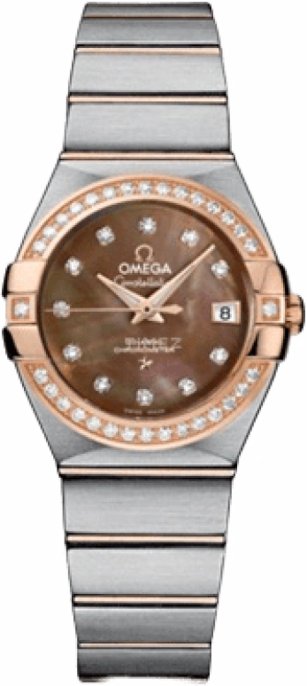 Omega,Constellation 27mm,27mm,Red Gold,Stainless Steel,Brown,Automatic,Date,Zodiac Indications,Co-Axial Escapement,123,123.25.27.20.57.001