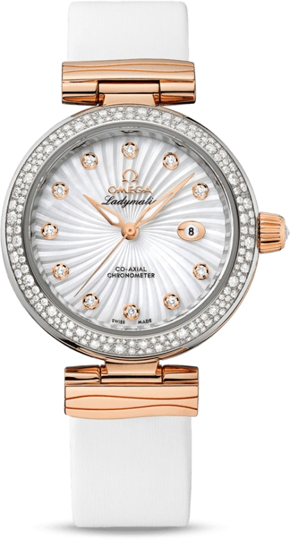 Omega,LadyMatic 34mm,34mm,Red Gold,Stainless Steel,White,Automatic,Date,Zodiac Indications,Co-Axial Escapement,425,425.27.34.20.55.001