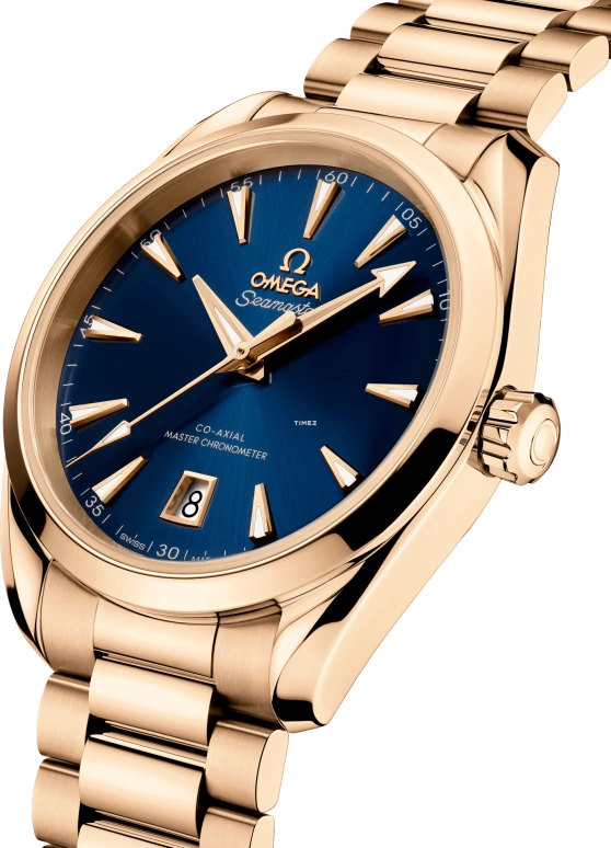 欧米茄,海马AQUA TERRA 150米 38毫米,38毫米,Moonshine Gold™ 黄金,蓝色,自动上弦,日历,防磁,220,220.50.38.20.03.001