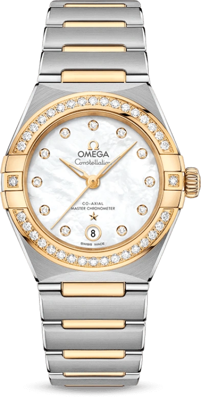 Omega,Constellation 29mm,29mm,Stainless Steel,Yellow Gold,White,Automatic,Date,Co-Axial Escapement,131,131.25.29.20.55.002