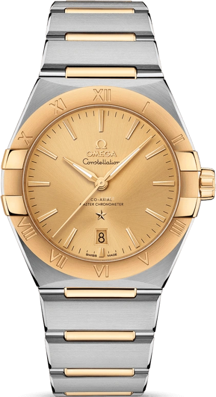 Omega,Constellation 39mm,39mm,Yellow Gold,Stainless Steel,Champagne,Automatic,Date,Co-Axial Escapement,131,131.20.39.20.08.001