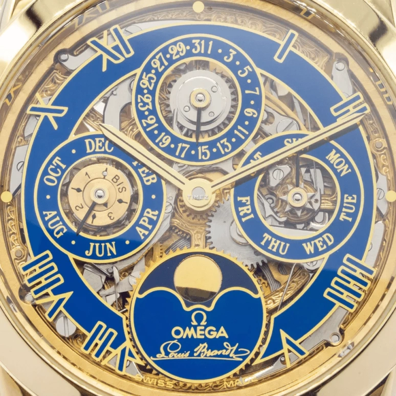 Omega,Louis Brandt 35mm,35mm,Yellow Gold,Blue,Automatic,Moonphase,Perpetual Calendar,Month,Date,Sapphire,Crystal Glass,Round,5349,5349.80.00