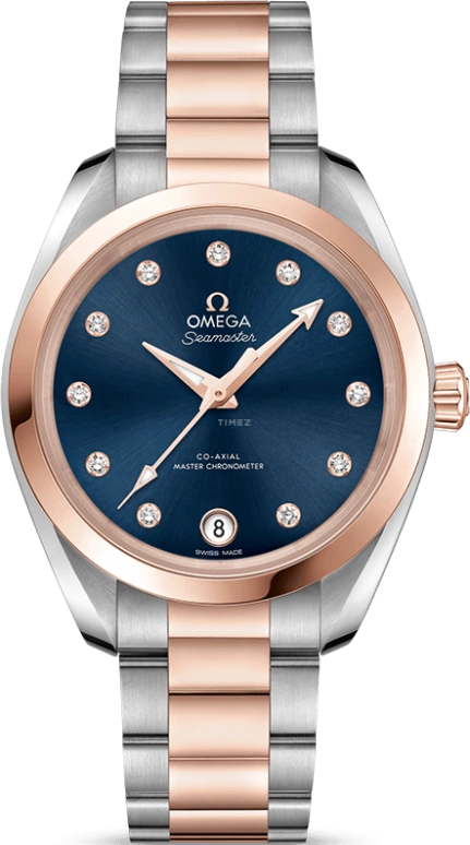 欧米茄,海马AQUA TERRA 150米 34毫米,34毫米,Sedna® 红金,不锈钢,蓝色,自动上弦,星期历,同轴擒纵系统,220,220.20.34.20.53.001