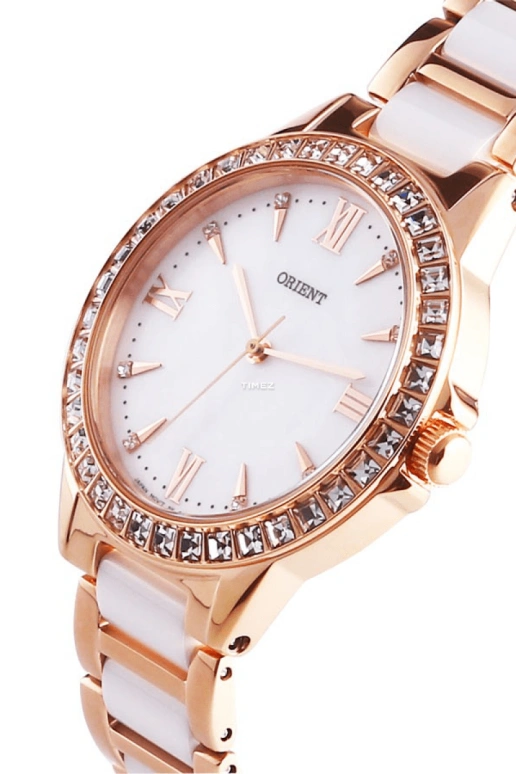 Orient,Other 34mm,34mm,Stainless Steel,Rose Gold,White,Quartz,Sapphire,Crystal Glass,Round,FQC11001W