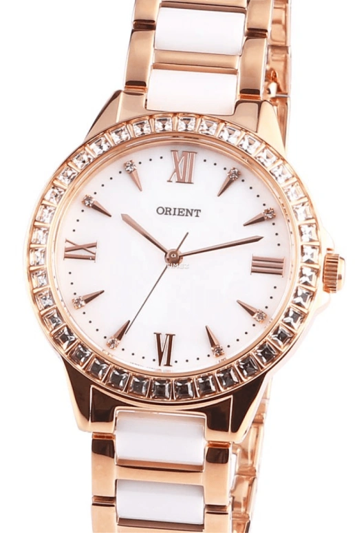 Orient,Other 34mm,34mm,Stainless Steel,Rose Gold,White,Quartz,Sapphire,Crystal Glass,Round,FQC11001W