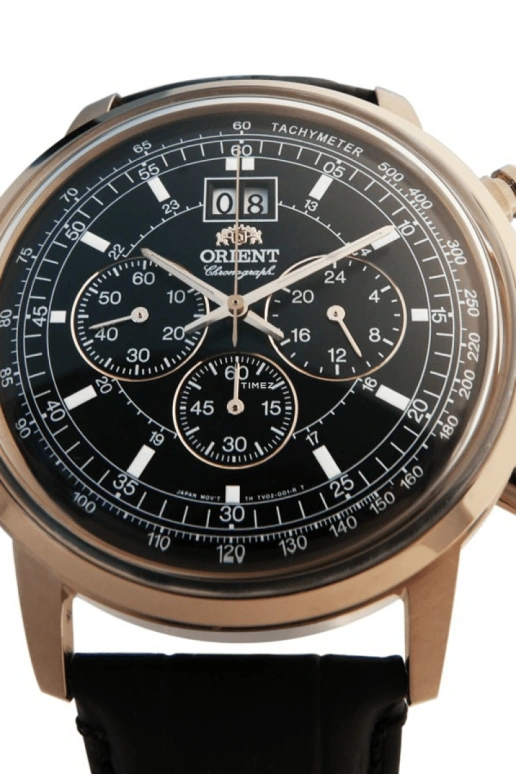 Orient,Classic 45mm,45mm,Stainless Steel,Rose Gold,Black,Quartz,Chronograph,Day,FTV02002B