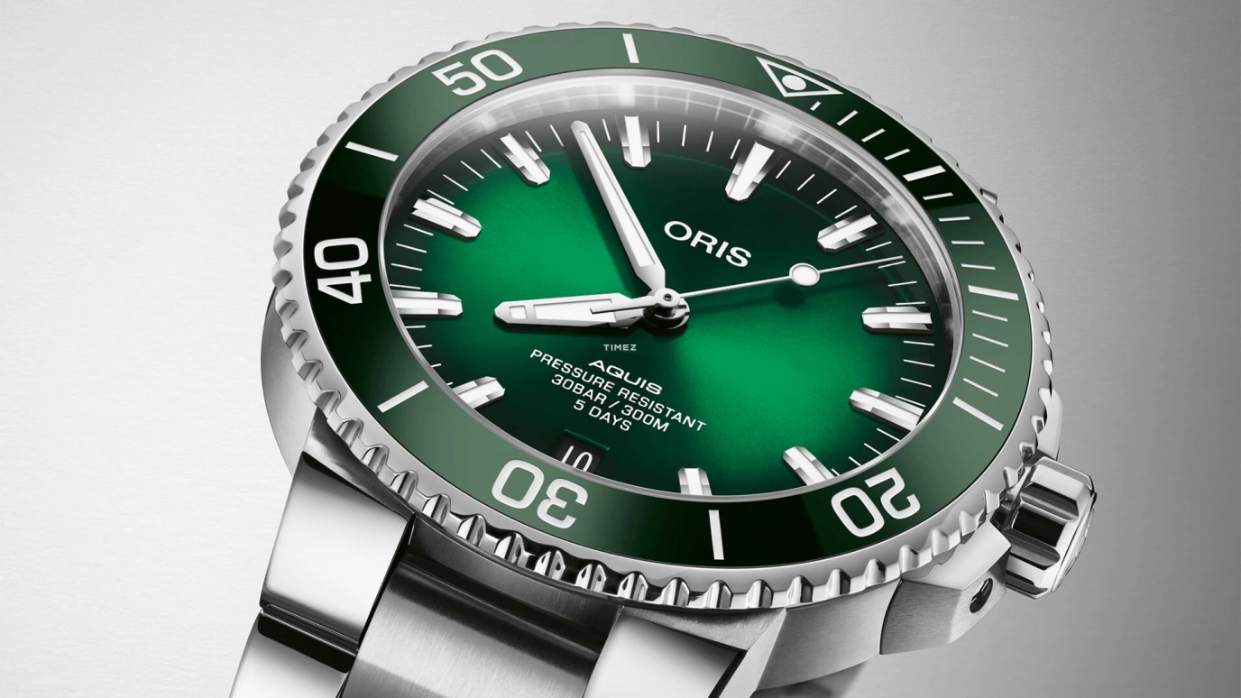 豪利时,Aquis 43.50毫米,43.50毫米,不锈钢,绿色,自动上弦,日历,蓝宝石,水晶玻璃,01 400 7763 4157,01 400 7763 4157-07 8 24 09PEB