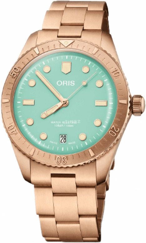 Oris,Divers 65 38mm,38mm,Bronze,Stainless Steel,Green,Automatic,Date,Hollow Out,01 733 7771 3157,01 733 7771 3157-07 8 19 15