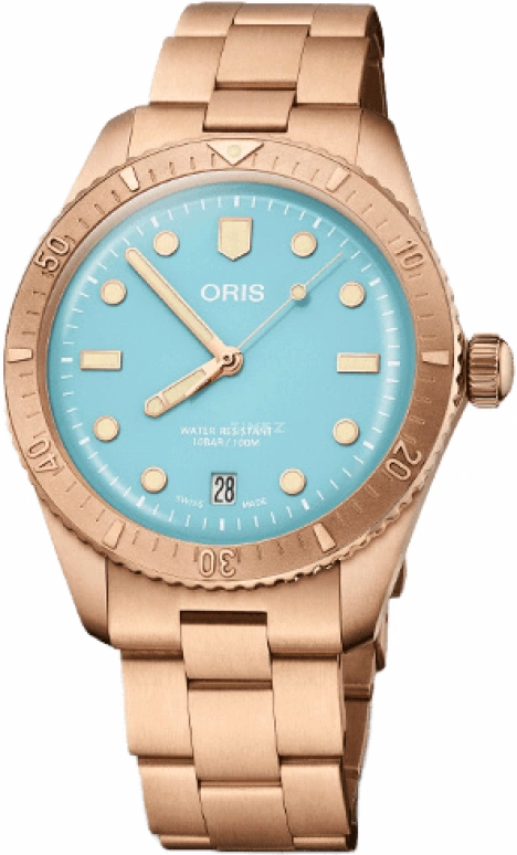 Oris,Divers 65 38mm,38mm,Bronze,Stainless Steel,Blue,Automatic,Date,Hollow Out,01 733 7771 3155,01 733 7771 3155-07 8 19 15