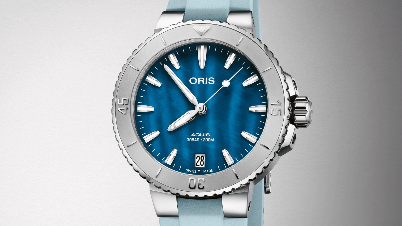 豪利时,Aquis 36.50毫米,36.50毫米,不锈钢,蓝色,自动上弦,日历,蓝宝石,水晶玻璃,01 733 7770 4155,01 733 7770 4155-07 4 18 65FC