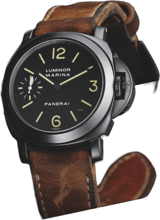 Panerai,Luminor 44mm,44mm,Stainless Steel,Black,Handwound,Chronograph,Day,PAM00004