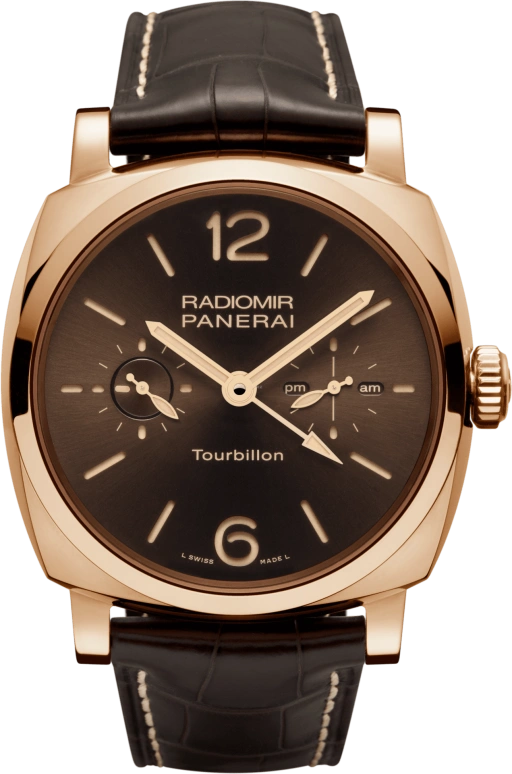 Panerai,Radiomir 1940 48mm,48mm,Red Gold,Brown,Handwound,Power Reserve Indicator,Dule Time,Tourbillon,PAM00558