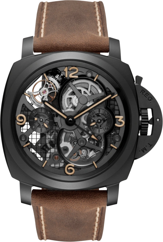 Panerai,Luminor 1950 48mm,48mm,Titanium,Ceramic,Skeleton,Handwound,Day,Power Reserve Indicator,Tourbillon Escapement,PAM00528