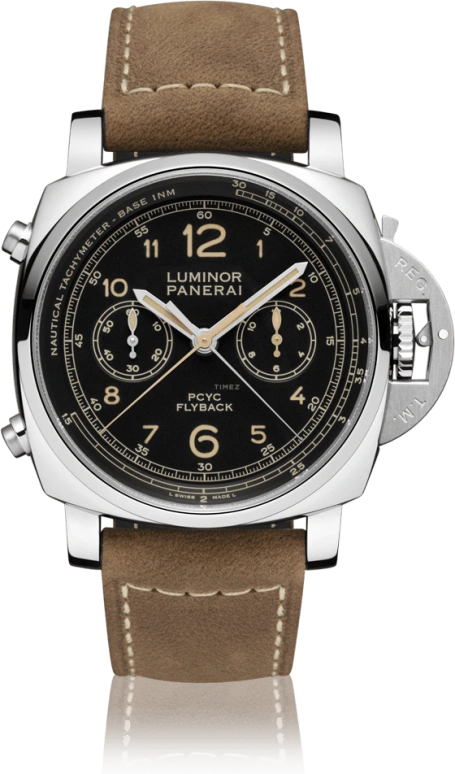 Panerai,Luminor 1950 44mm,44mm,Stainless Steel,Black,Automatic,Chronograph,Date,Flyback,Column Wheel,72hours,In-house Caliber,PAM00653