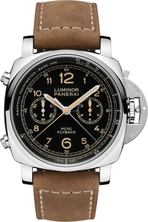 Panerai,Luminor 1950 44mm,44mm,Stainless Steel,Black,Automatic,Chronograph,Date,Flyback,Column Wheel,72hours,In-house Caliber,PAM00653
