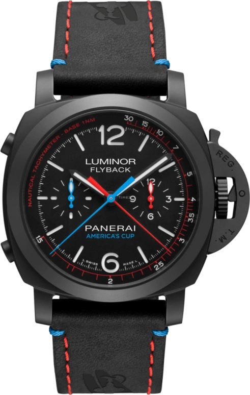 Panerai,Luminor 1950 44mm,44mm,Titanium,Ceramic,Black,Automatic,Chronograph,Date,Flyback,Column Wheel,72hours,In-house Caliber,PAM00725