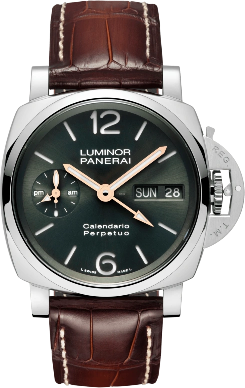 Panerai,Luminor 1950 44mm,44mm,Platinum,Green,Automatic,Perpetual Calendar,Leap Year,Month,Date,72hours,In-house Caliber,PAM00715