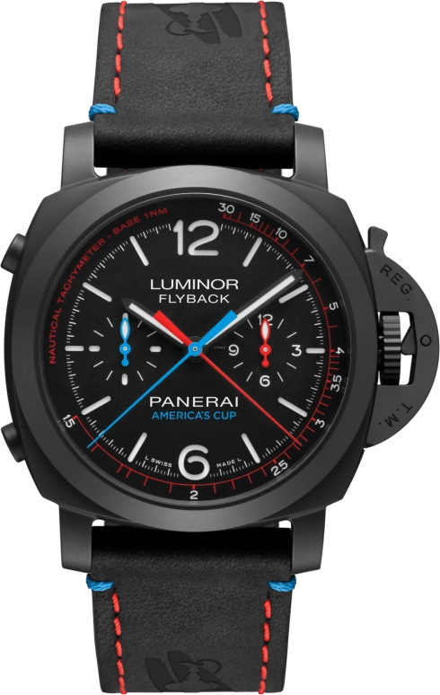 Panerai,Luminor 1950 44mm,44mm,Titanium,Ceramic,Black,Automatic,Chronograph,Date,Flyback,Column Wheel,72hours,In-house Caliber,PAM00725