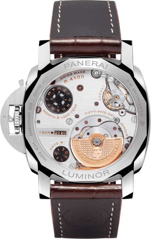 Panerai,Luminor 1950 44mm,44mm,Platinum,Green,Automatic,Perpetual Calendar,Leap Year,Month,Date,72hours,In-house Caliber,PAM00715