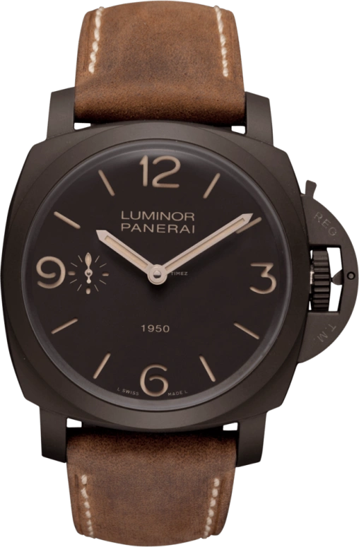 Panerai,Luminor 1950 47mm,47mm,Composite,Brown,Handwound,72hours,In-house Caliber,PAM00375