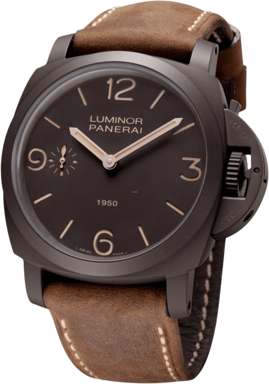 Panerai,Luminor 1950 47mm,47mm,Composite,Brown,Handwound,72hours,In-house Caliber,PAM00375