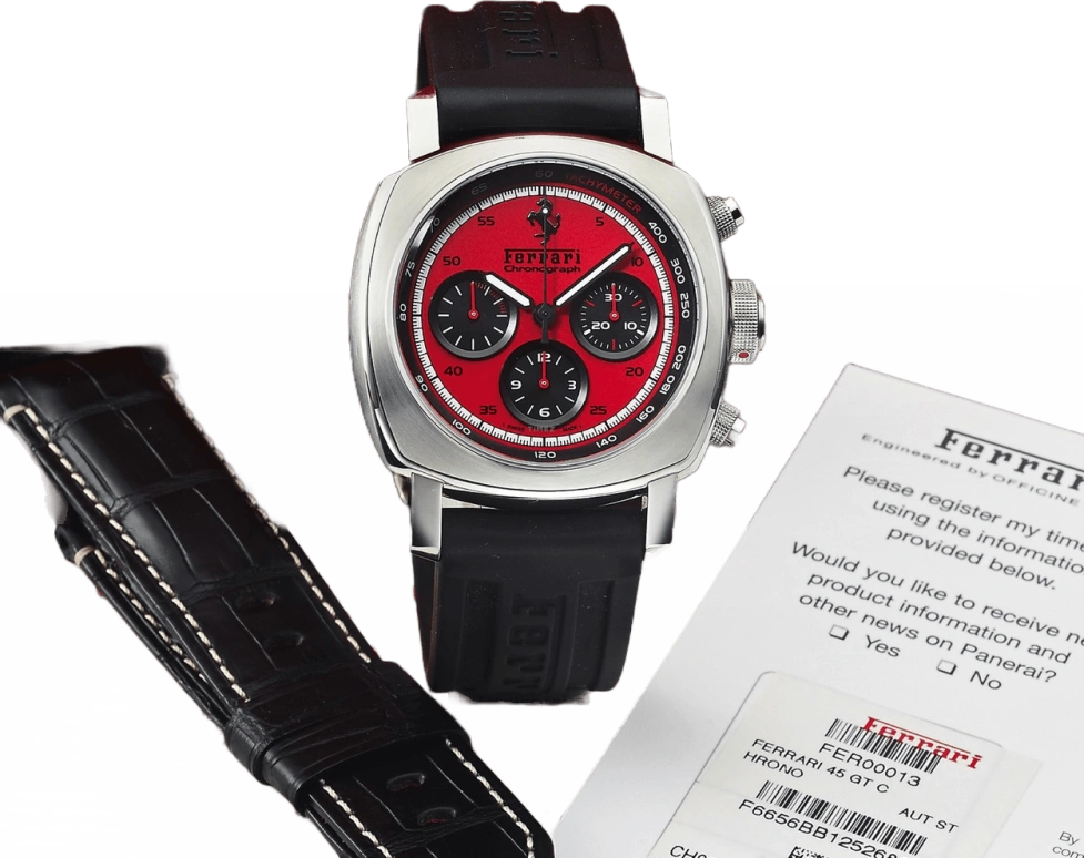 Panerai,Ferrari 45mm,45mm,Stainless Steel,Red,Automatic,Chronograph,46hours,FER00013