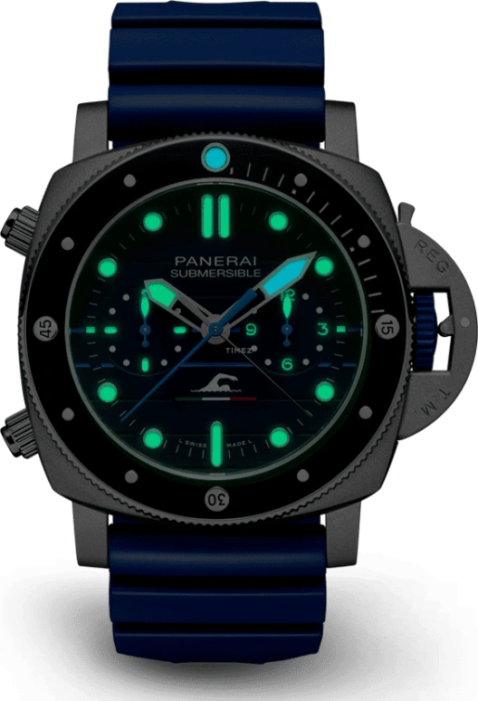 Panerai,Submersible 47mm,47mm,Titanium,Ceramic,Blue,Automatic,Chronograph,Flyback,Rattrapante,PAM01163