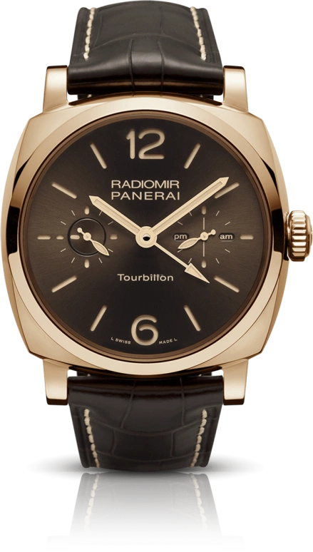 Panerai,Radiomir 1940 48mm,48mm,Red Gold,Brown,Handwound,Power Reserve Indicator,Dule Time,Tourbillon,PAM00558