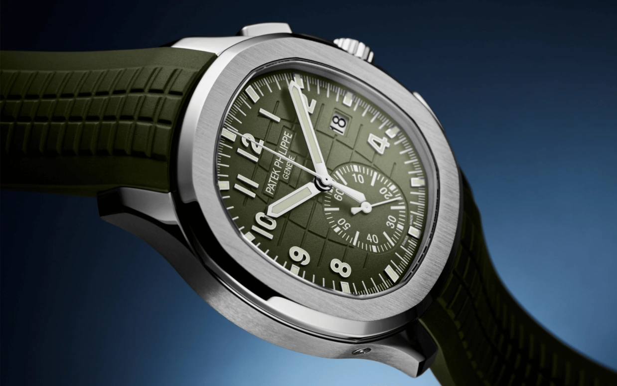 Patek Philippe,Aquanaut 42.20mm,42.20mm,White Gold,Green,Automatic,Chronograph,Day,James Harden,5968G,5968G-010