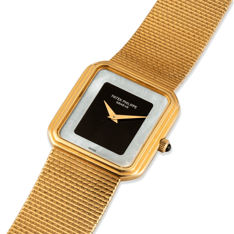 Patek Philippe,Other 27mm,27mm,Yellow Gold,Black,Silver White,Handwound,Sapphire,Rectangular,3859,3859/1J