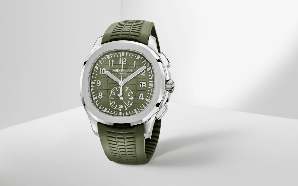 Patek Philippe,Aquanaut 42.20mm,42.20mm,White Gold,Green,Automatic,Chronograph,Day,James Harden,5968G,5968G-010