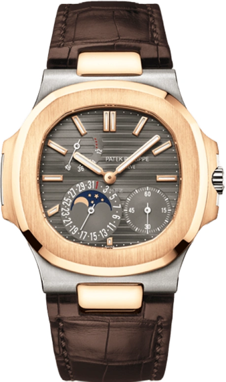 Patek Philippe,Nautilus 40mm,40mm,White Gold,Rose Gold,Grey,Automatic,Moonphase,Day,Power Reserve Indicator,5712GR,5712GR-001