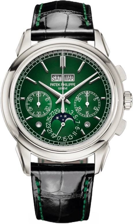 Patek Philippe,Grand Complications 41mm,41mm,Platinum,Green,Handwound,Chronograph,Moonphase,Perpetual Calendar,Leap Year,65hours,In-house Caliber,Antonio Rüdiger,Lionel Messi,Jayson Tatum,Leo Messi,Taco Jay,GOAT,5270P,5270P-014
