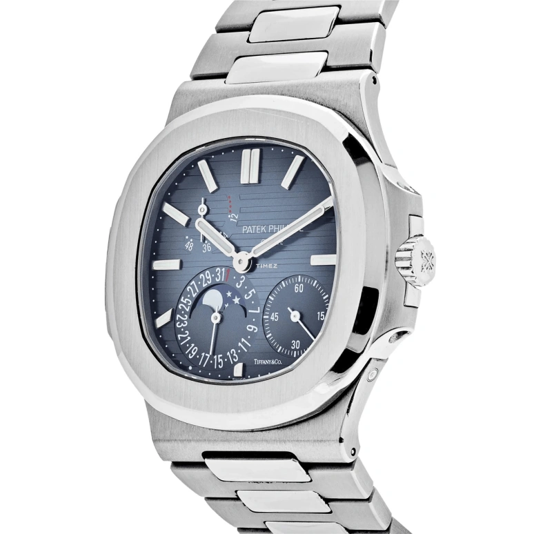 Patek Philippe,Nautilus 40mm,40mm,Stainless Steel,Blue,Automatic,Moonphase,Day,Power Reserve Indicator,5712,5712/1A-001-TiffanyCo