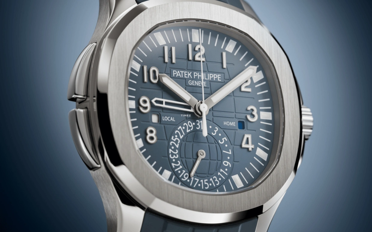 Patek Philippe,Aquanaut 40.80mm,40.80mm,White Gold,Blue,Grey,Automatic,Day,Dule Time,5164G,5164G-001