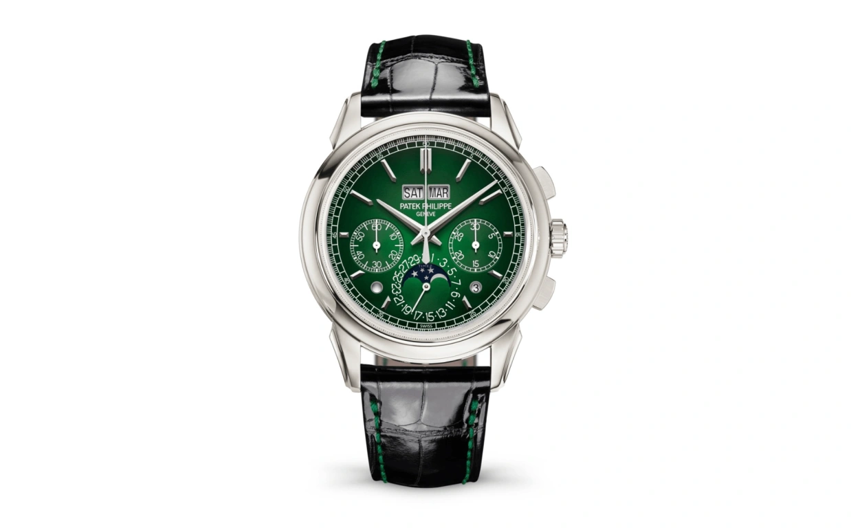 Patek Philippe,Grand Complications 41mm,41mm,Platinum,Green,Handwound,Chronograph,Moonphase,Perpetual Calendar,Leap Year,65hours,In-house Caliber,Antonio Rüdiger,Lionel Messi,Jayson Tatum,Leo Messi,Taco Jay,GOAT,5270P,5270P-014