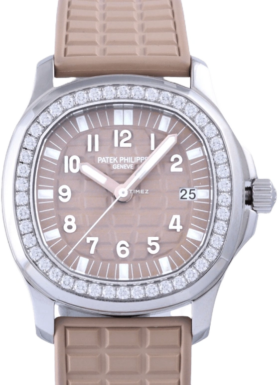 Patek Philippe,Aquanaut 35.60mm,35.60mm,Stainless Steel,Honey,Cream,Salmon,Quartz,Day,In-house Caliber,5067A,5067A-020