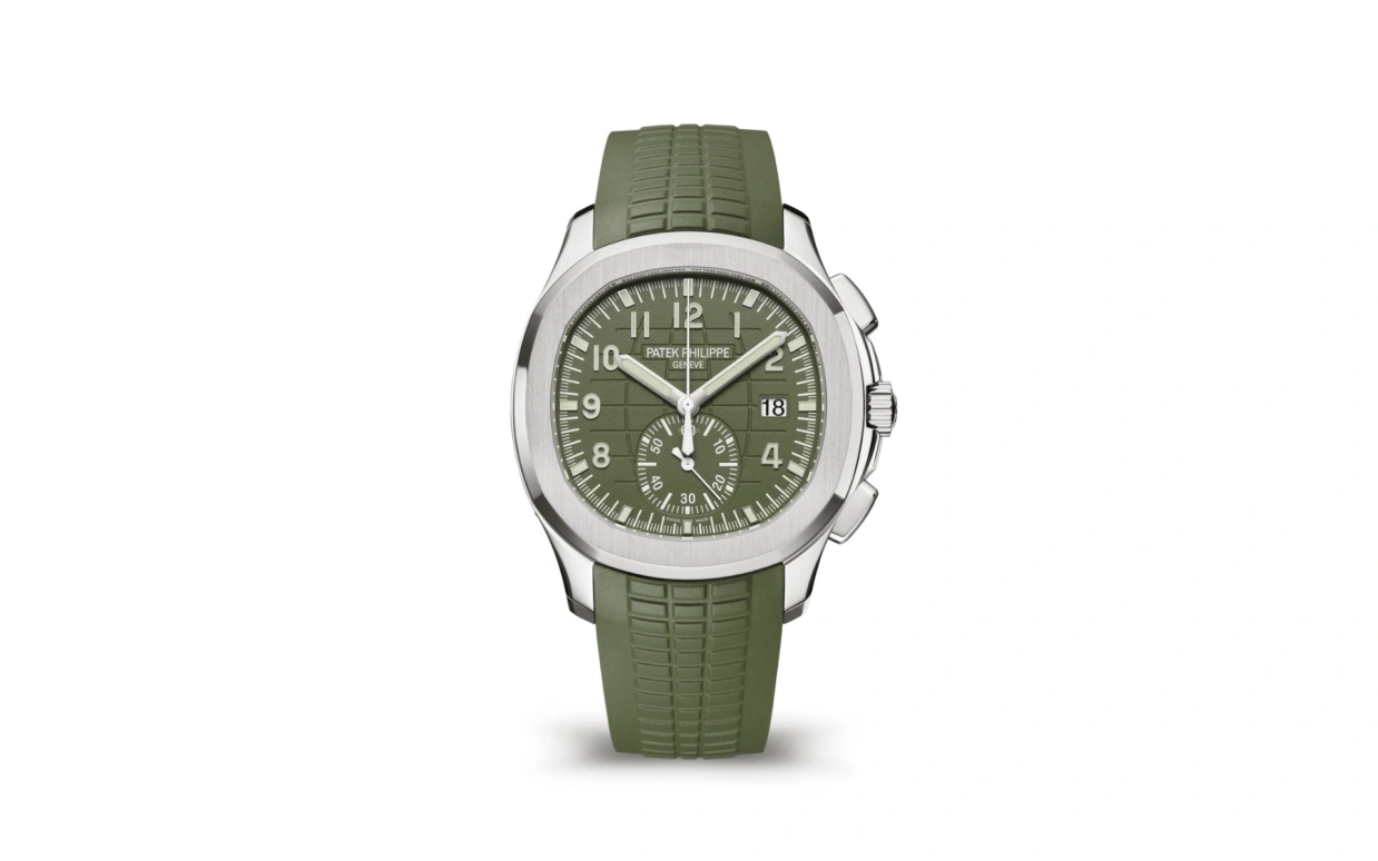 Patek Philippe,Aquanaut 42.20mm,42.20mm,White Gold,Green,Automatic,Chronograph,Day,James Harden,5968G,5968G-010