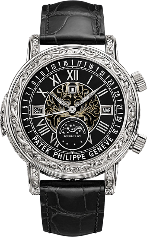 Patek Philippe,Grand Complications 44mm,44mm,White Gold,Black,Handwound,Moonphase,Perpetual Calendar,Leap Year,Date,48hours,In-house Caliber,6002G,6002G-010