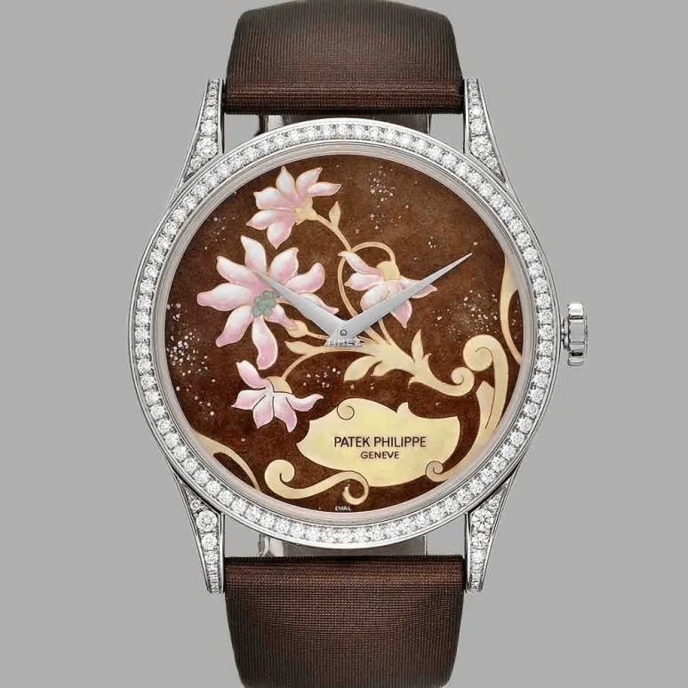 百达翡丽,Calatrava 37毫米,37毫米,铂金,多色,棕色,自动上弦,48小时,自制机芯,5077,5077/100P-013