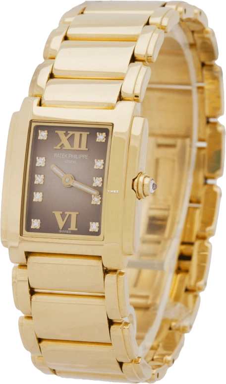 百达翡丽,Twenty~4 26.30x22毫米,26.30x22毫米,黄金,棕色,渐变色,石英,自制机芯,蓝宝石,水晶玻璃,4907,4907/1J-010